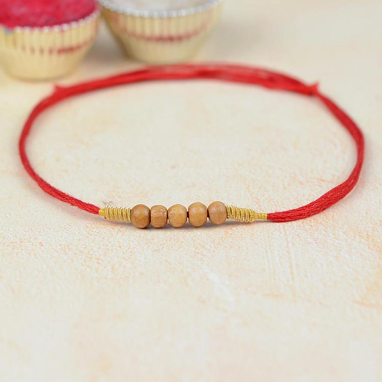 Five Tulsi Beads 248 Rakhi Dori Red
