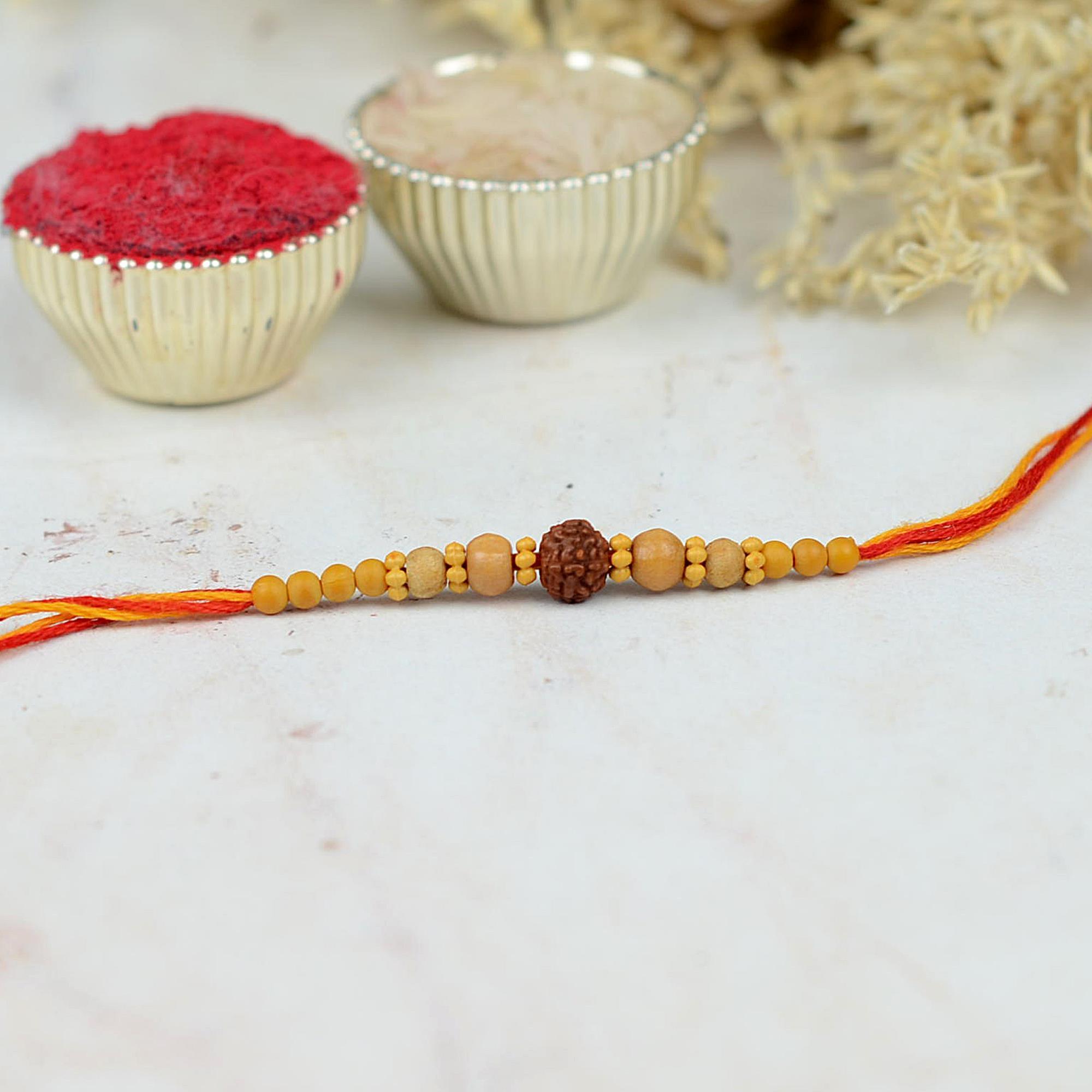 Single Rudraksh Rakhi With Beads | Exclusive Rakhi