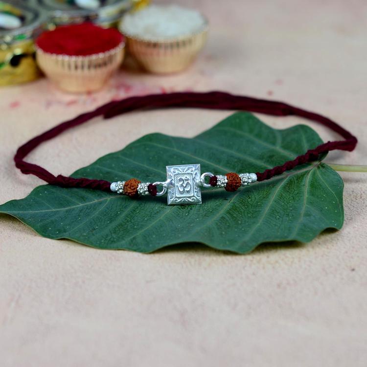 Real Silver Square Om Rakhi