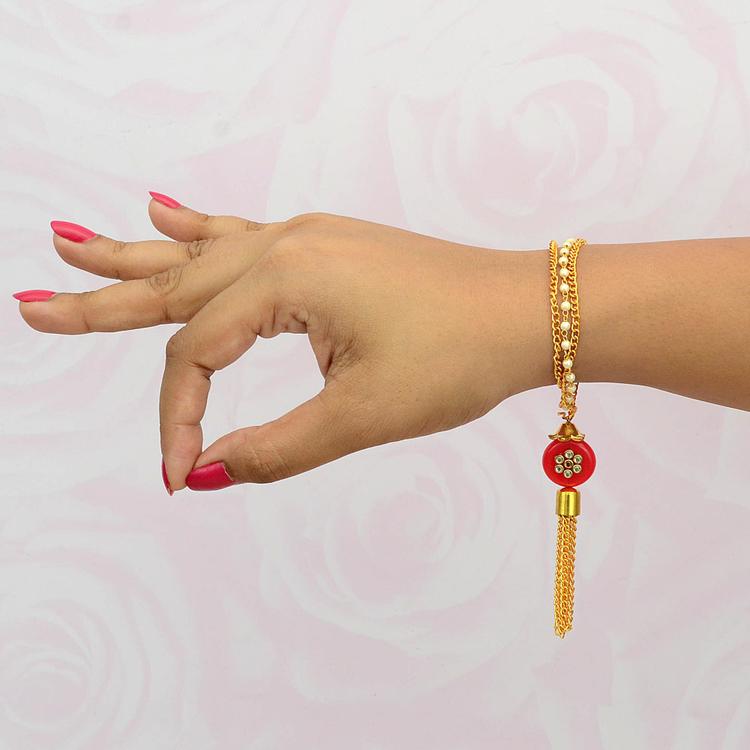 Pearl Chain Bracelet Red Bead Lumba AM132