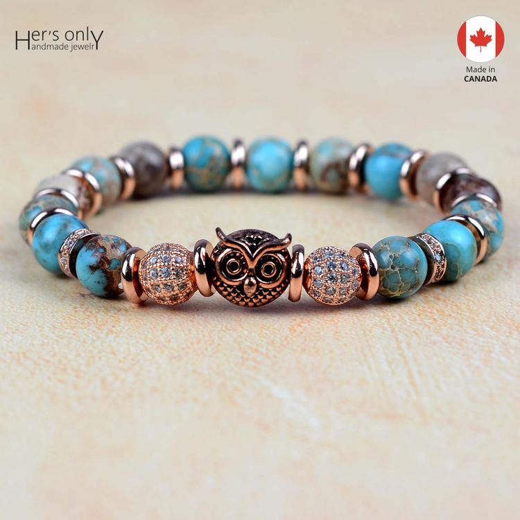 Rose Gold Owl in Aqua Marble