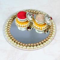 Round Pearl-Studded Puja Thali