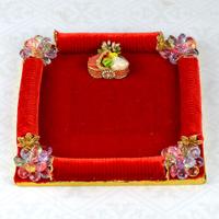 Red Square Velvet-Textured Puja Thali