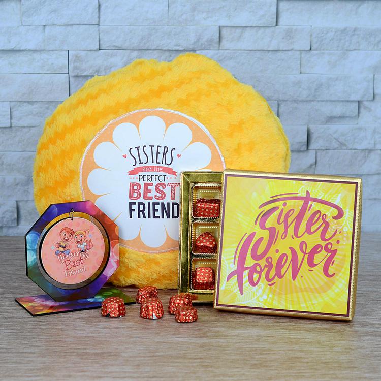 Cushion, Chocolates And Memento Combo