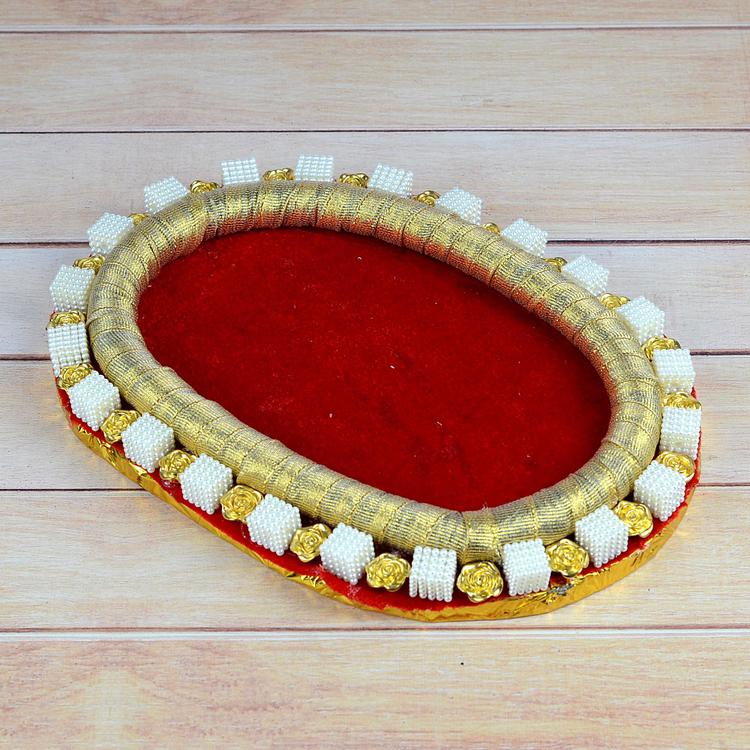 Oval Red-Golden Gift Thali