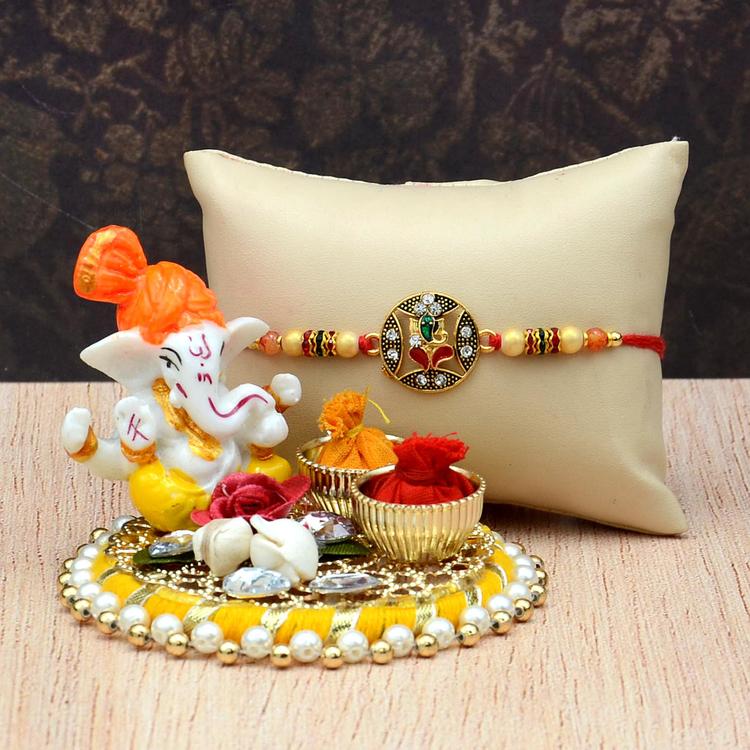 Ganesha Rakhi on Round Designer Thali