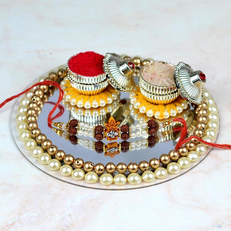 Rudraksha Pearl Rakhi Thali & Roli Chawal