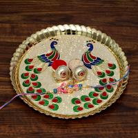 Colorful Rakhi With Roli Chawal on a Round Thali