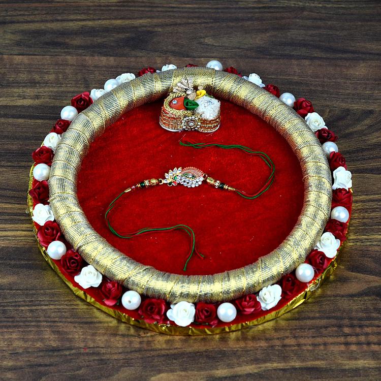 Stone Studded Rakhi Thali With Roli Chawal