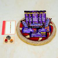 Mixed Nutty Chocolates Hamper Thali With Rakhi
