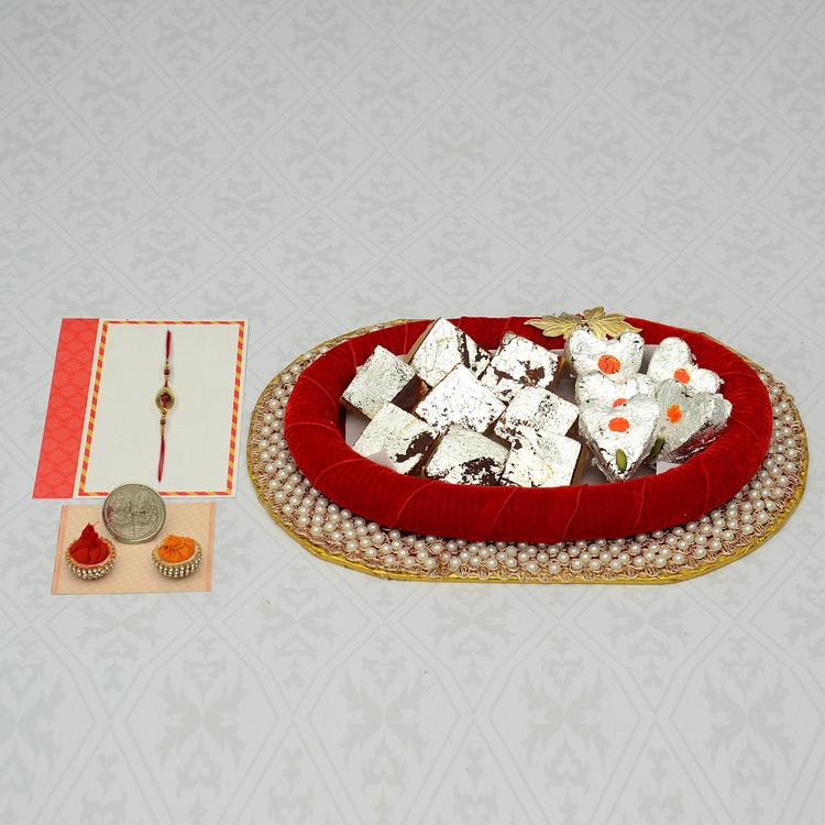 Kaju Heart Combo Hamper Thali for Rakhi