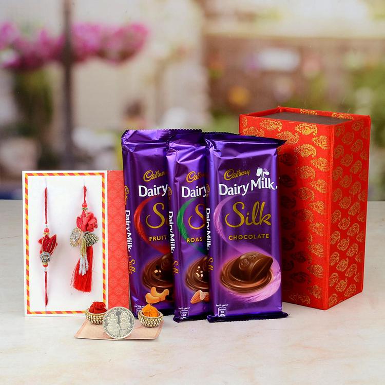 Dairy Milk Silk Hamper Box With Rakhi