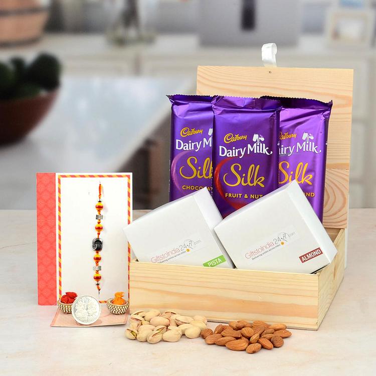 Mixed Pista and Dairy Milk Rakhi Hamper Box