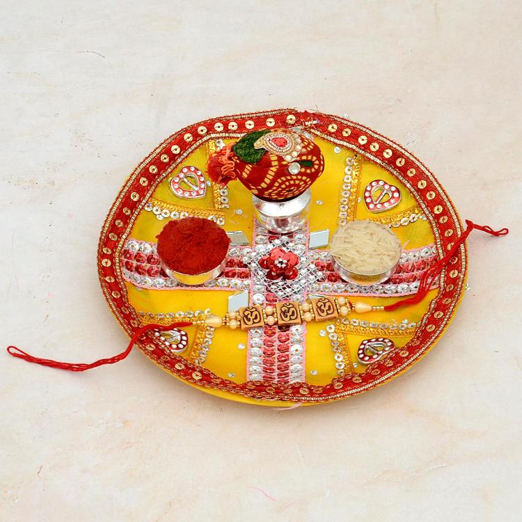 Round Designer Thali With Om Rakhi