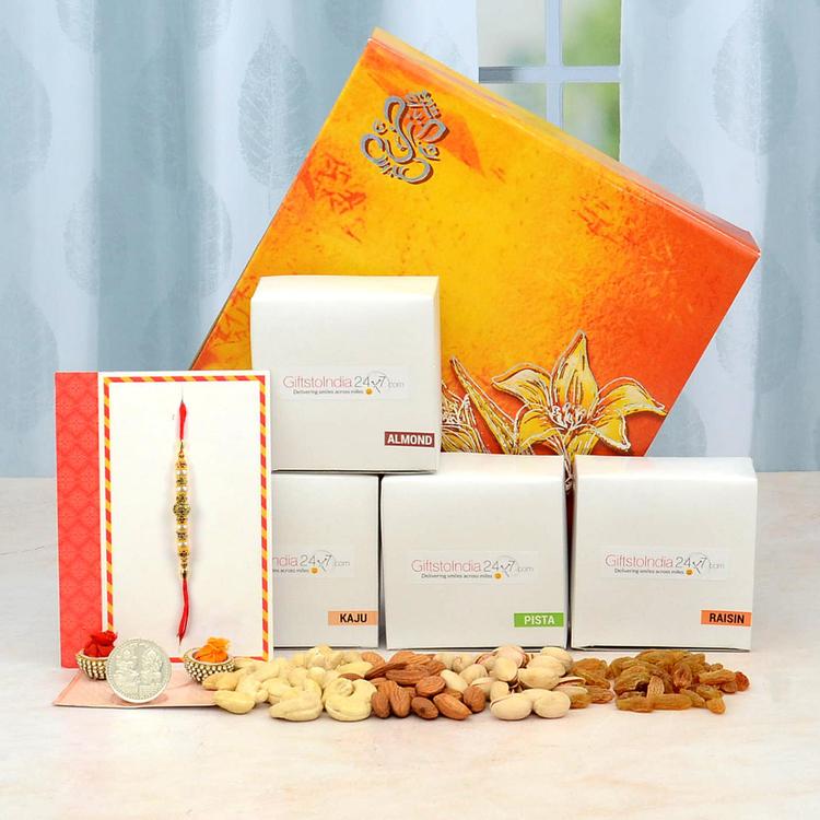 Sundry Set of 4 Dry Fruits Box with Rakhi