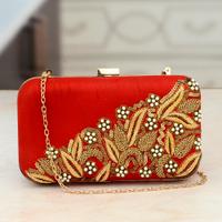 Beaded Red & Golden Clutch & Chain