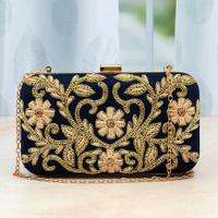 Navy Blue Clutch with Golden Chain