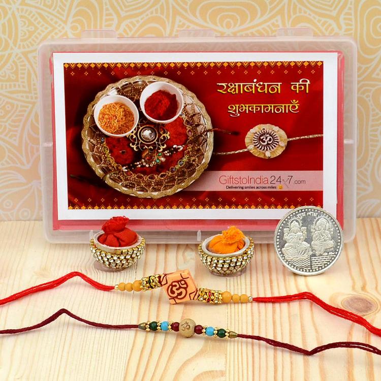 Back to Back Square Om Rakhi Set