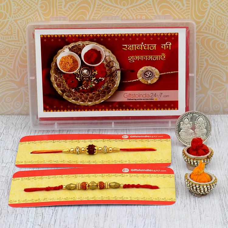 Golden Orb Rudraksh & Rakhi Set