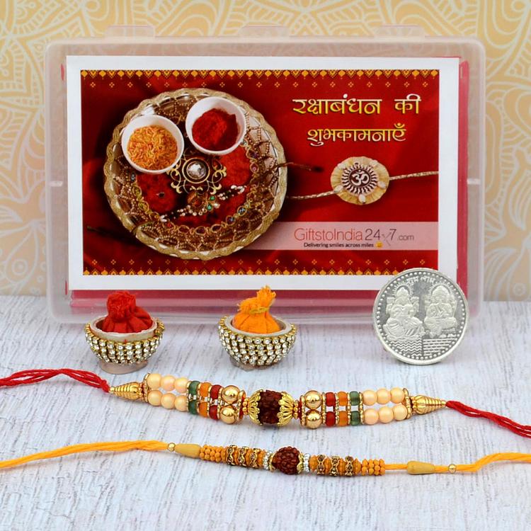 Rudraksh Colourful Dori Rakhi Set