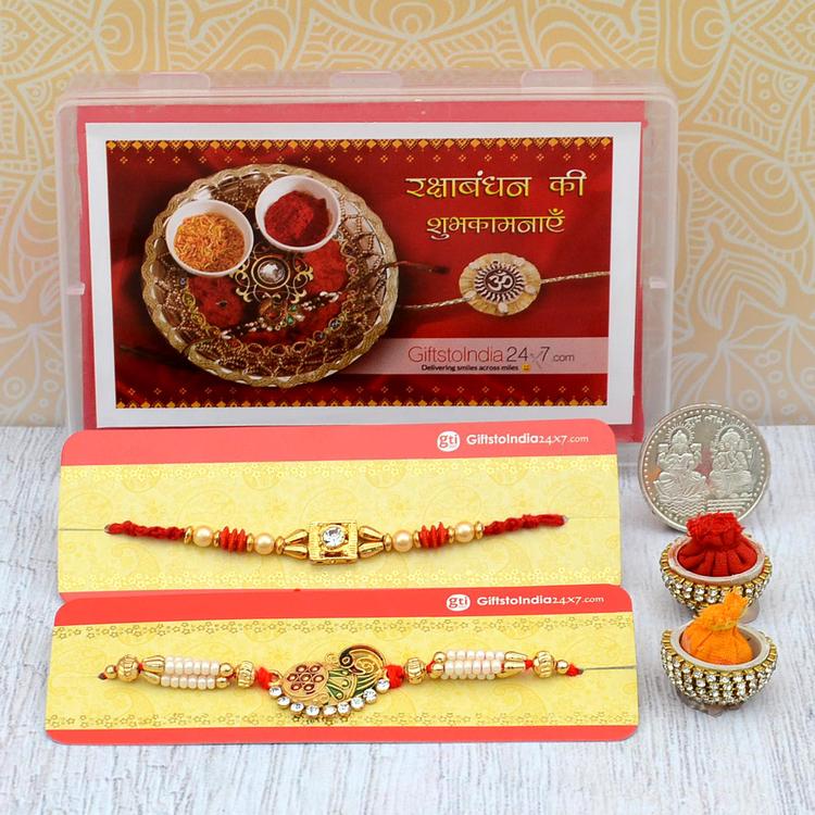 Peacock & Dazzling Solitaire Rakhi Set