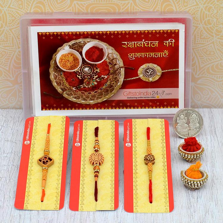 Maroon BRO Rakhi & Delicate Om Rakhis