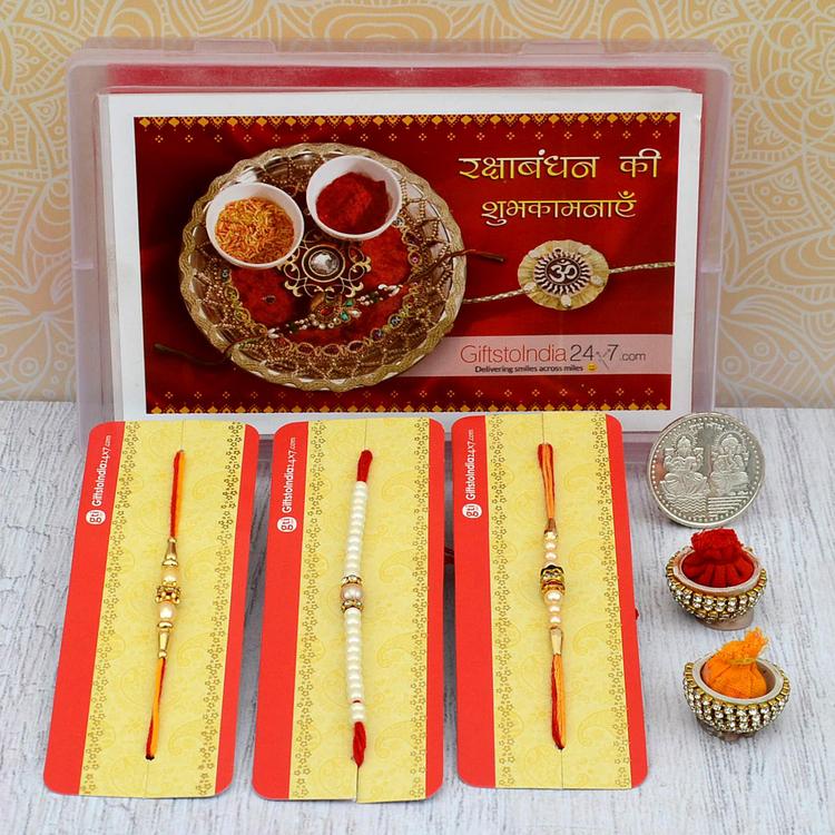 Simple Pearl and Beads Rakhi Set of 3
