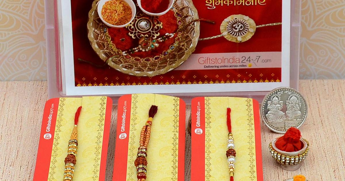 Set of 3 Single Rudraksh Rakhis Rakhi Sets