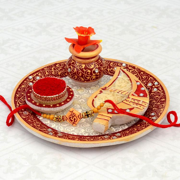 Marble Pooja Thali With Rakhi
