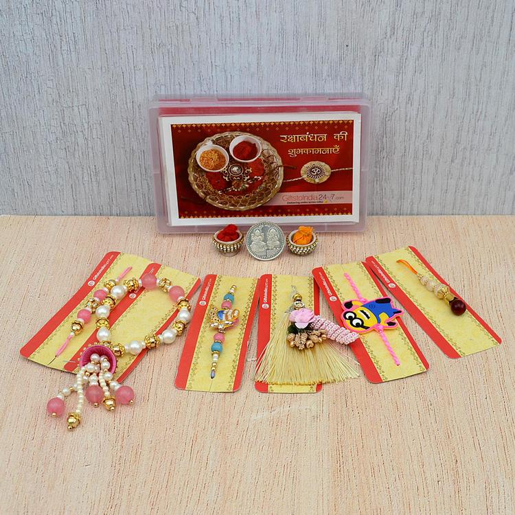 Set of Pink Colored Family Rakhi