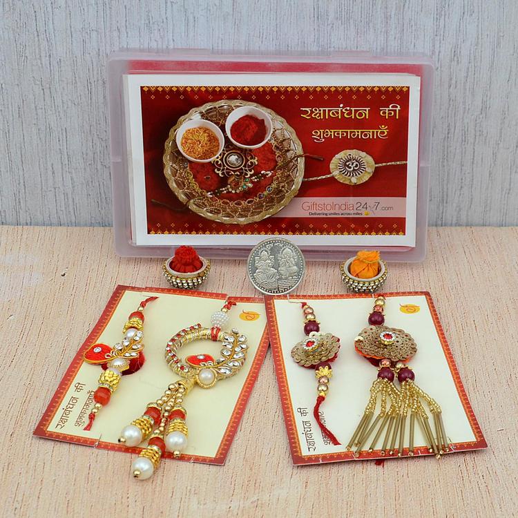 Red & Yellow,Zardozi Rakhi & Lumba