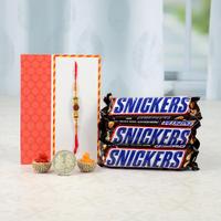 3 Pcs Snickers With Single Rudraksh Rakhi