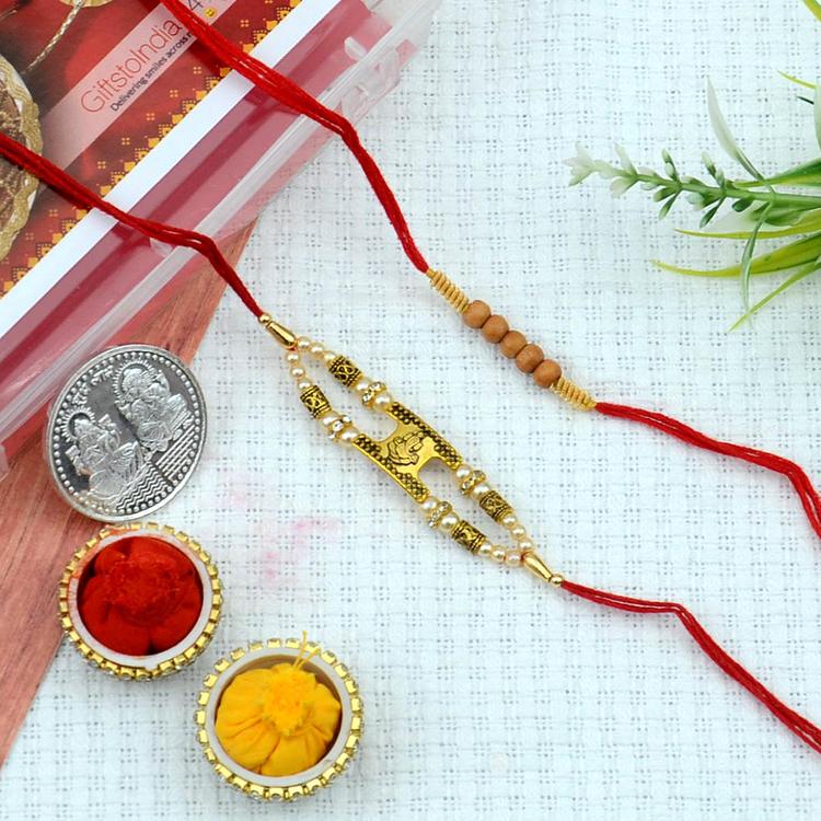 Set of 2 Pearl Ganesha and Beads Rakhi