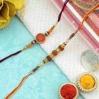 Wooden Ganesha and 3 Rudraksh Rakhi Sets