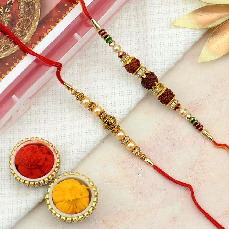 Set of 2 Pearl and Rudraksh Rakhi
