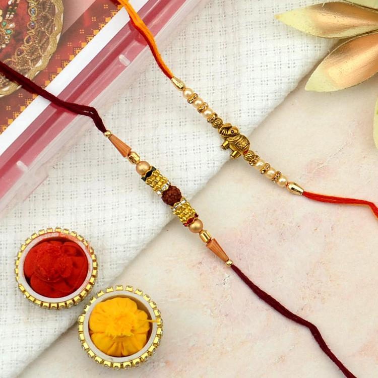Pearl Elephant and Rudraksh Rakhi set