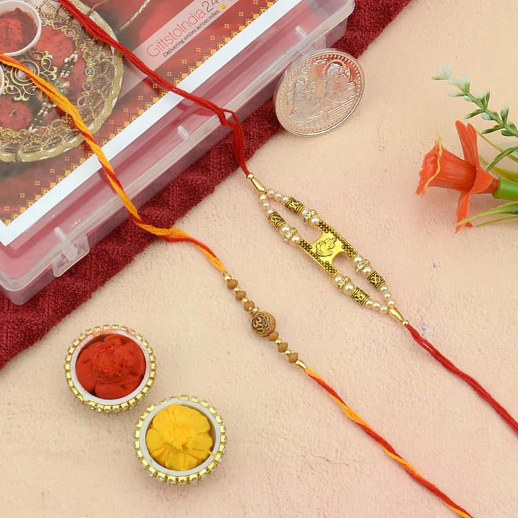 Intricate Ganesha and Om Rakhi Sets