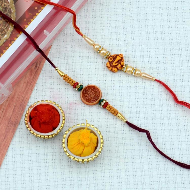 Beads and Pearl Ganesha Rakhi Set