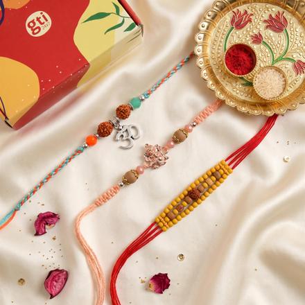 Rudraksh Om & Ganesha Beads Rakhi