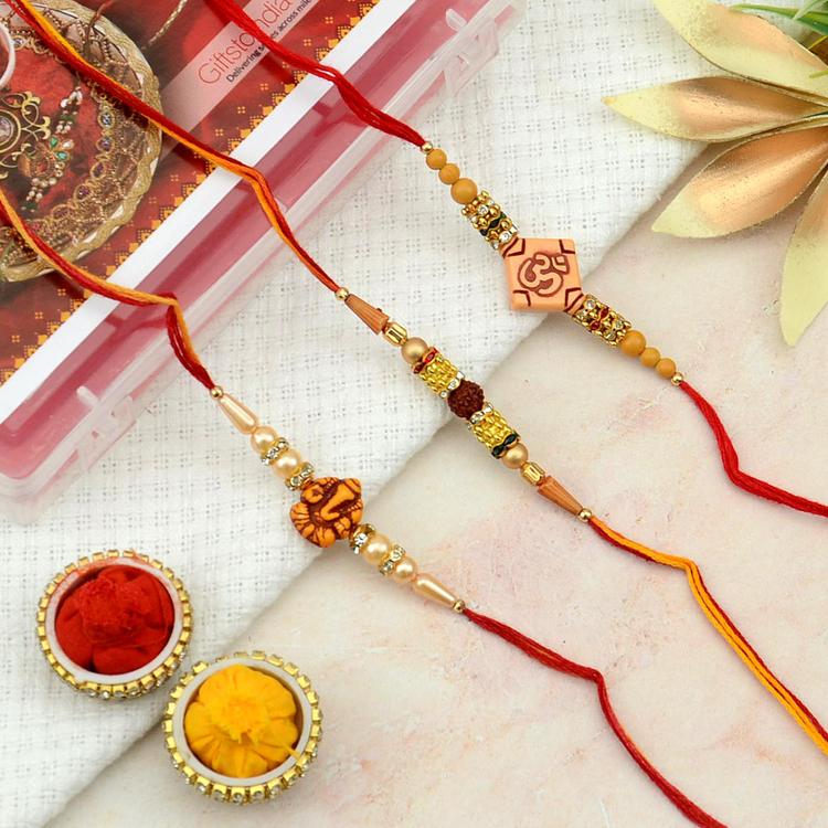 Rudraksh Om & Ganesha Beads Rakhi