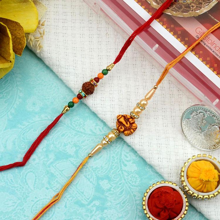 Ganesha & Rudraksh Beads Rakhi Set