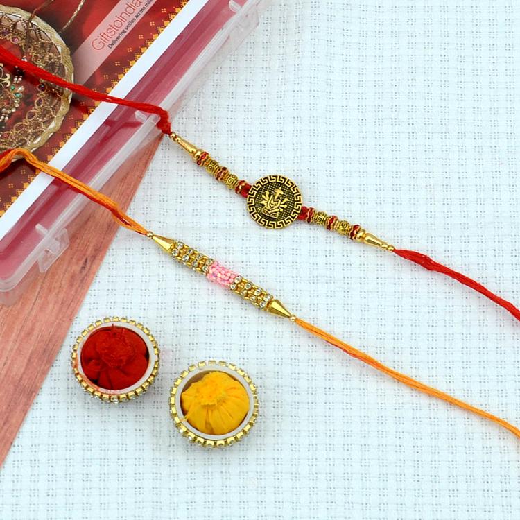 Ganesha and Pink Sequence Rakhi Set