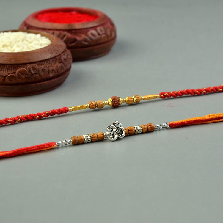 Simple Om Rudraksh Rakhi Set