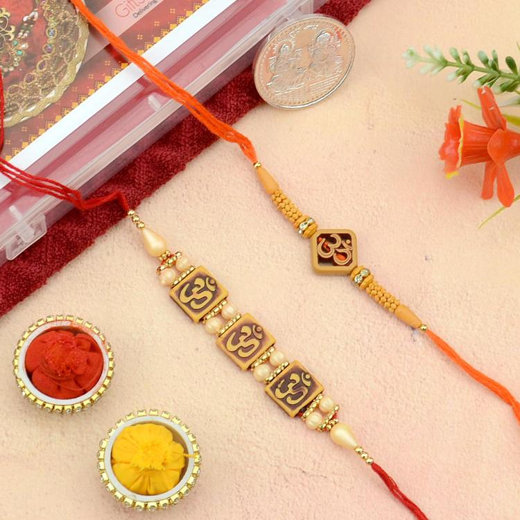 Set of 2 Wooden Om Rakhi