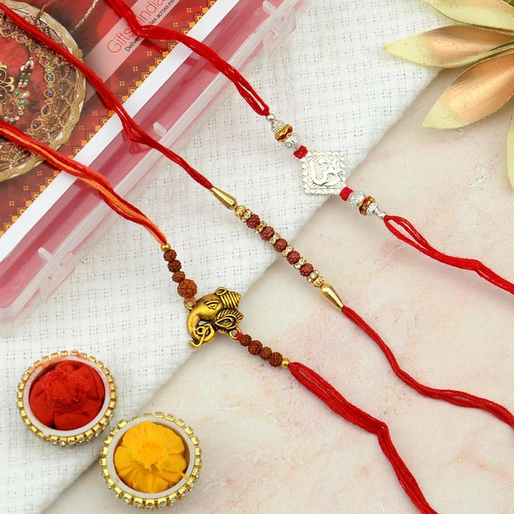 Ganesha Om and Rudraksh Rakhi Combo