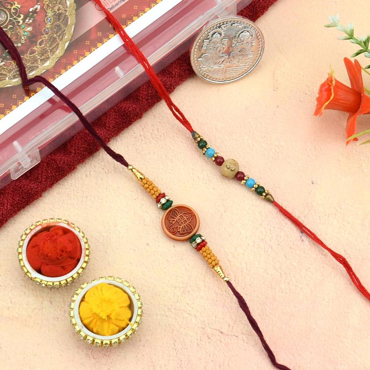 Set of 2 Ganesha and Om Beads Rakhi