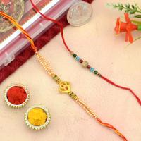 Set of Golden and Beads Om Rakhi