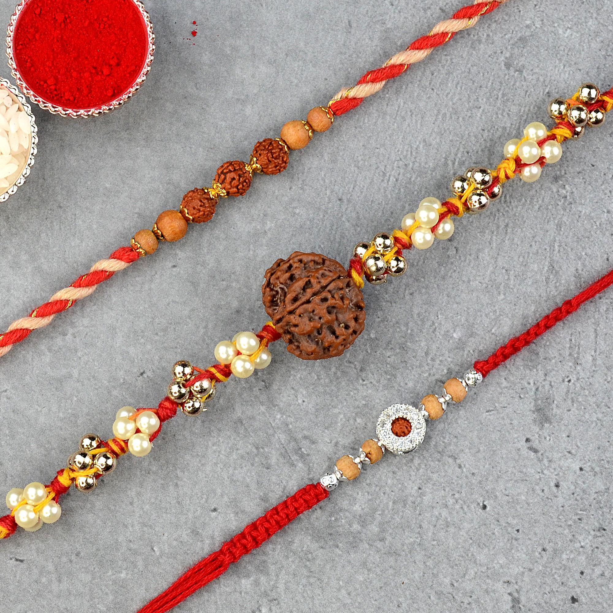 Simple Rudraksh Rakhi Combo | Set of 3 Rakhis