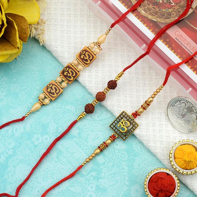 Set of 3 Om and Rudraksh Rakhi