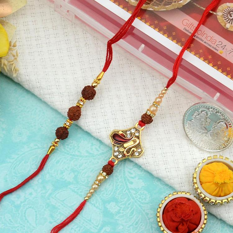 Ganesha and Rudraksh Rakhi Set